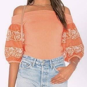 Free People Off-Shoulder Puff Sleeve Top - Coral